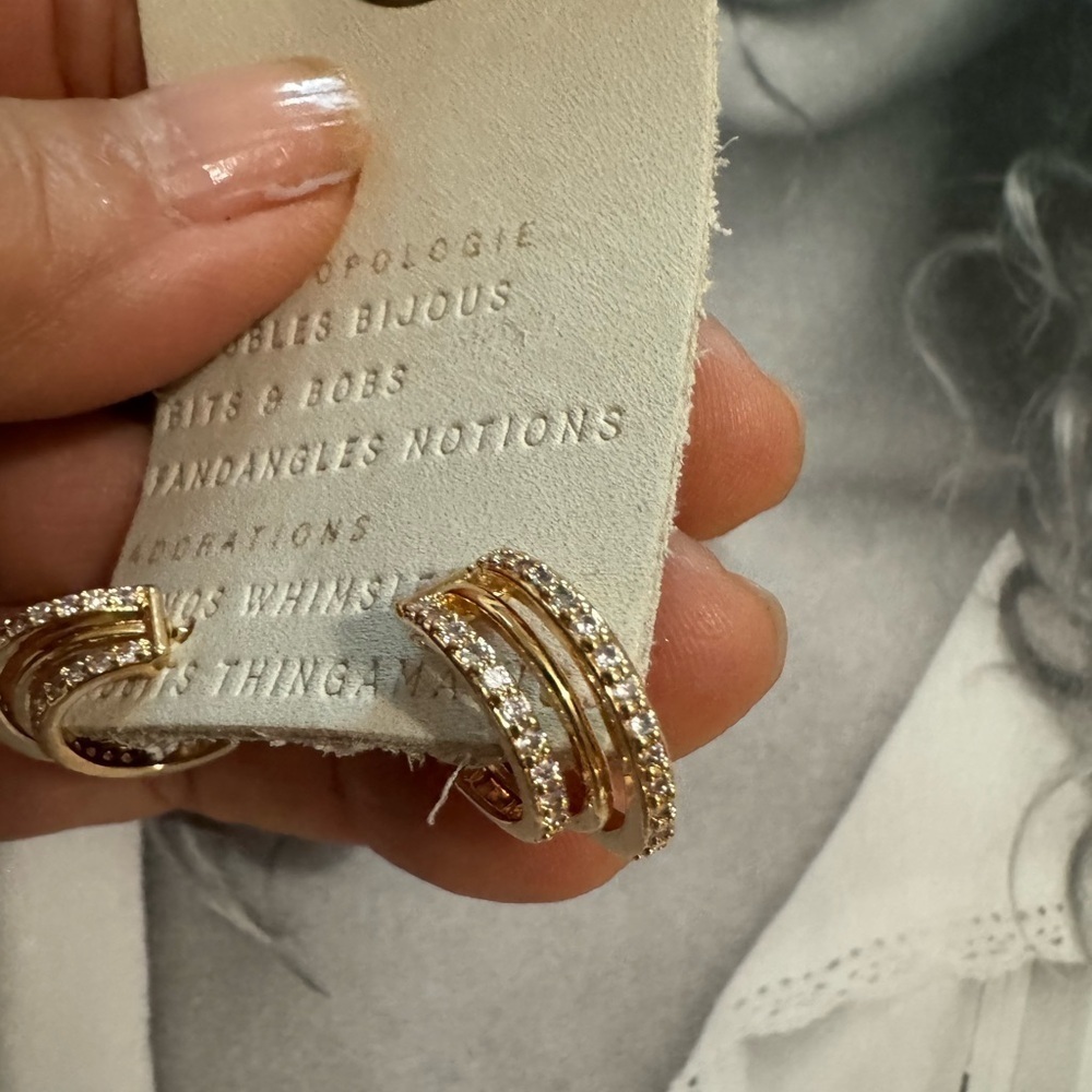 Anthropologie Elegant Gold and diamond Earrings - Picture 4 of 5